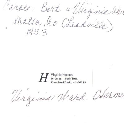 Back of Photograph: Copyright: Broomfield Depot Museum; Origsize: 3 3/4" x 4"; Origformat: Print-Photographic