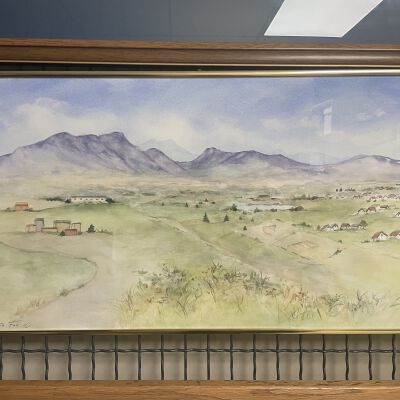 Watercolor Painting of Broomfield with Mountains