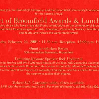 Invitation - 2001 Heart of Broomfield Awards & Luncheon