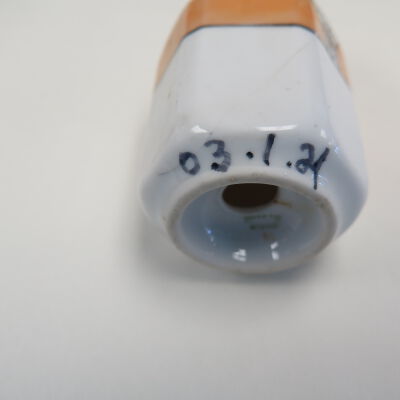 Number on salt shaker.: Origsize: 3" (h) x 1.75" (dia); Origformat: Artifact
