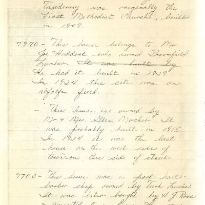 Research notes on houses in "Old Broomfield", 1979: Origsize: 8.5" x 14"; Origformat: Other; Resolution: 300dpi