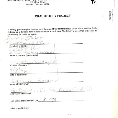 Carnegie Branch Library for Local History Oral History Indexes and Summaries on Broomfield