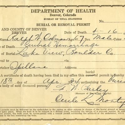 Lakeview Cemetery Burial Records Papers