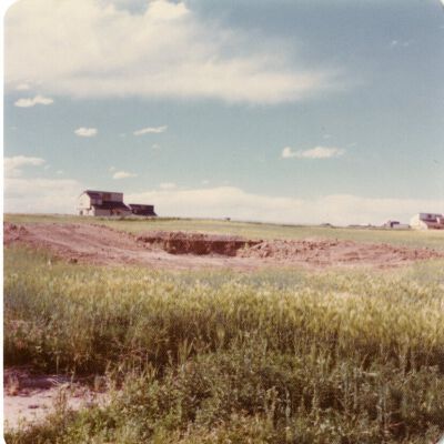 View of field for new site of the Broomfield train depot, 1976: Origsize: 3.5" x 3.5"; Origformat: Print-Photographic; Resolution: 1500dpi