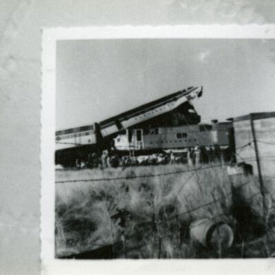 Train wreck in Broomfield, 1958: Origsize: 3.5" x 5"; Origformat: Print-Photographic; Resolution: 1000dpi