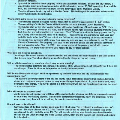 Facts about the City and County of Broomfield: Transition