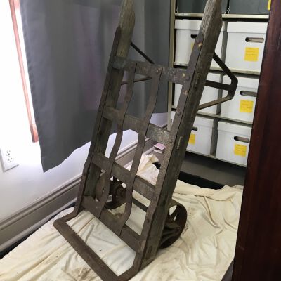 Side view of cart.: Origsize: 55"(h)x22.5"(w)x17.5; Origformat: Artifact