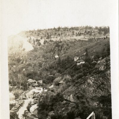 Automobiles parked at Eldorado Springs, 1931: Origsize: 2.75" x 4.5"; Origformat: Print-Photographic; Resolution: 1100dpi