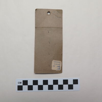 Back of card.: Origsize: 2" (w) x 5" (l); Origformat: Artifact