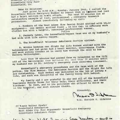 Letter of Thanks to Emergency Responders