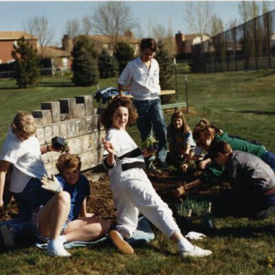Kids Planting at the Broomfield Depot Museum, 1988: Origsize: 3.5" x 5"; Origformat: Print-Photographic; Resolution: 1000dpi