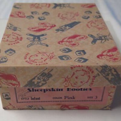 Box for Sheepskin Booties: Origsize: 3" (h) x 7.5" (l) x; Origformat: Artifact