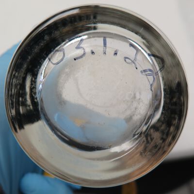 Bottom of shot glass: Origsize: 5.5" (h) x 2.75" (di; Origformat: Artifact
