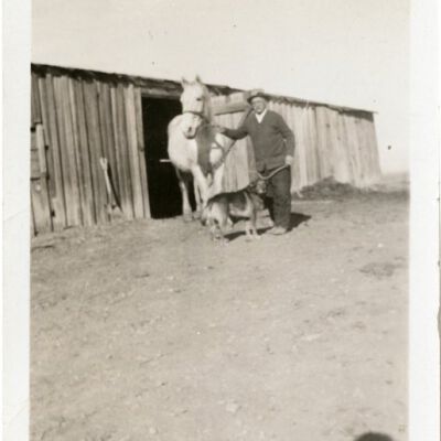 William Brown with horse Reno and dog Sandy, 1935: Origsize: 2.75" x 4.5"; Origformat: Print-Photographic; Resolution: 1100dpi