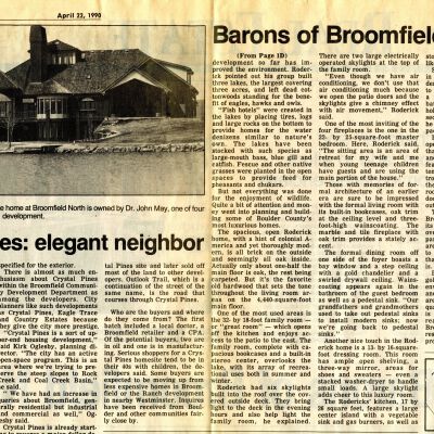 Newsclipping from Sunday Camera, April 22, 1990, headline "The Barons of Broomfield North"