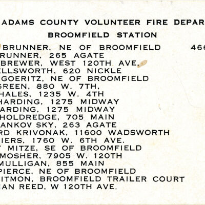 West Adams County Volunteer Fire Department Roster Card