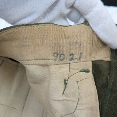 Writing inside pants.: Origsize: 16" (w) x 36" (l); Origformat: Artifact