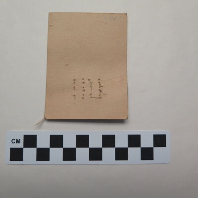 Back of card.: Origsize: 2.5" (w) x 3.5" (l); Origformat: Artifact