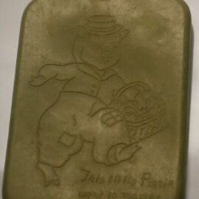 Front of hot water bottle: Origsize: 10"(l) x 4.5"(w); Origformat: Artifact