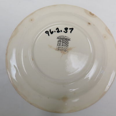 Bottom of plate: Origsize: 0.5" (h) x 7" (dia); Origformat: Artifact
