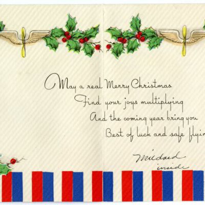 Inside of Aircorp Christmas card, circa 1943: Origsize: 5" x 5"; Origformat: Paper; Resolution: 1200dpi