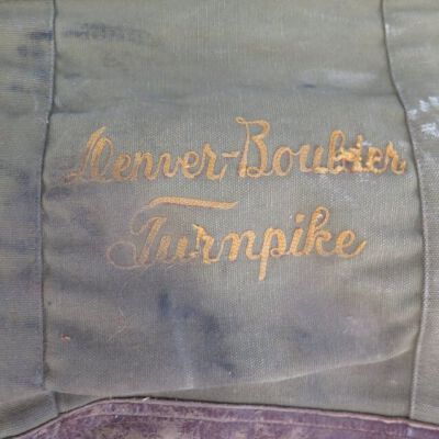 Close up of text on bag.: Origsize: 17" (h) x 16" (w) x; Origformat: Artifact