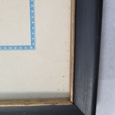 Condition: Debris between glazing and certificate, near bottom (2018-09-05): Origformat: Artifact