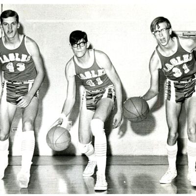 Broomfield Eagles High School Basketball - three players dribbling: 43, 41, 31