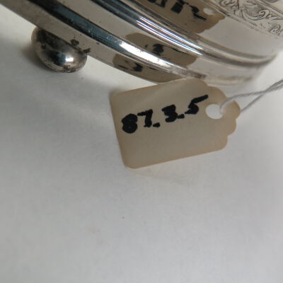 Side of dish showing feet: Origsize: 5" (h) x 11.5" (w) x; Origformat: Artifact