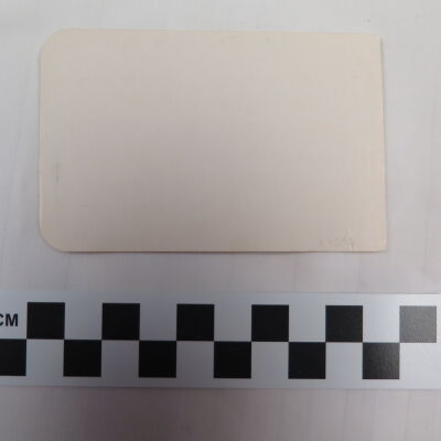 Back of card.: Origsize: 4" (w) x 2.5" (l); Origformat: Artifact