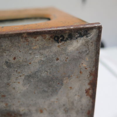 Number on botton of tin.: Origsize: 10" (h) x 9" (w) x 9; Origformat: Artifact