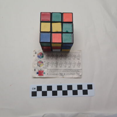 Rubik's cube with instructions.: Origsize: 2.25" (h) x 2.25" (w; Origformat: Artifact