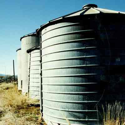 Close view of metal silos on Brunner Property