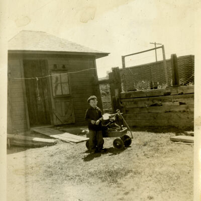 Robert Hillen Playing with a Wagon at the Superior Train Depot