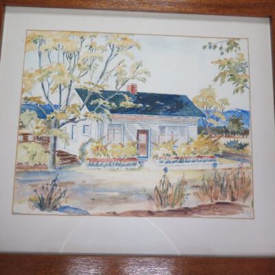 front of watercolor in frame