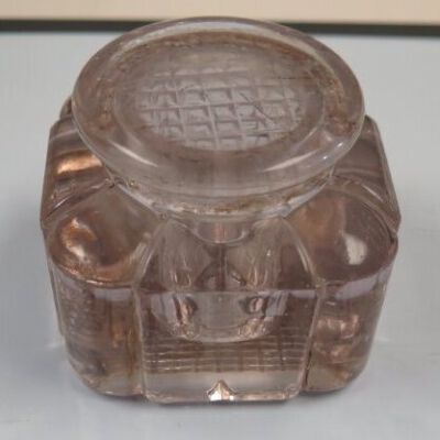 Inkwell with lid: Origsize: 2" (h) x 2.75" (w) x; Origformat: Artifact