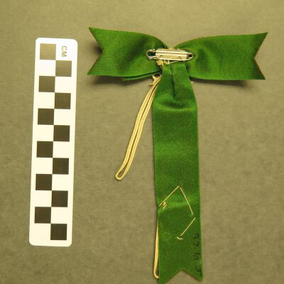 Back of ribbon.: Origsize: 4" (w) x 6" (l); Origformat: Artifact