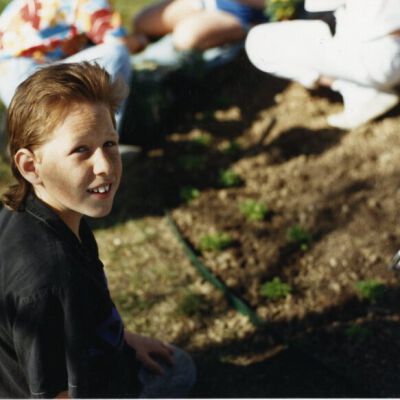 Kids Planting at the Broomfield Depot Museum, 1988: Origsize: 3.5" x 5"; Origformat: Print-Photographic; Resolution: 1000dpi