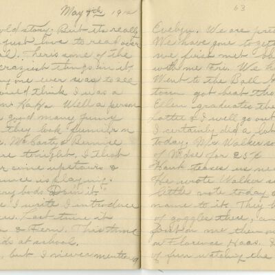 -Scanned as 300dpi jpeg by Tom Peyton as an access copy, 08/11/2015.  Cropped around edges by Tom Peyton, 8/19/2015 and named "Page 62 - 63 300 dpi c"
-File renamed and uploaded to PastPerfect by Kevin Smith,08/03/2016

