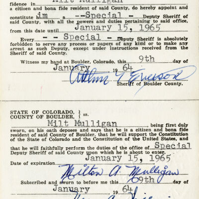 Milton Mulligan's Boulder County Deputy Sheriff's Card