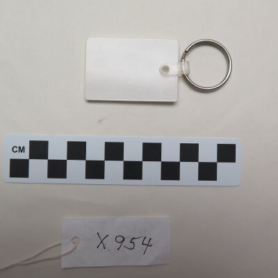 Back of key chain.: Origsize: 3.25" (w) x 1.5" (l); Origformat: Artifact