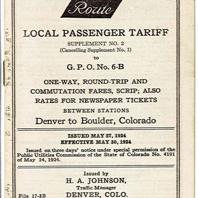 Passenger Tariff Supplement No.2 Booklet for the Denver & Interurban Railroad