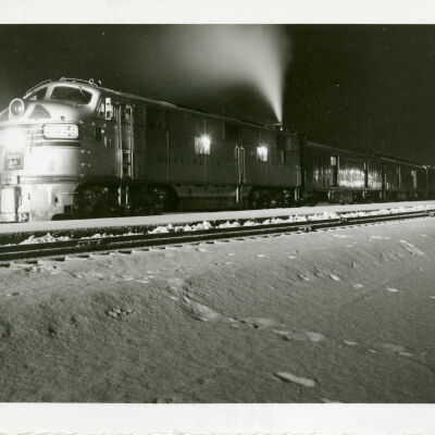 Texas Zephyr Train in a Snowy Landscape at Night