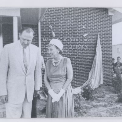 Mamie Doud Eisenhower in front of Library - July 7, 1963