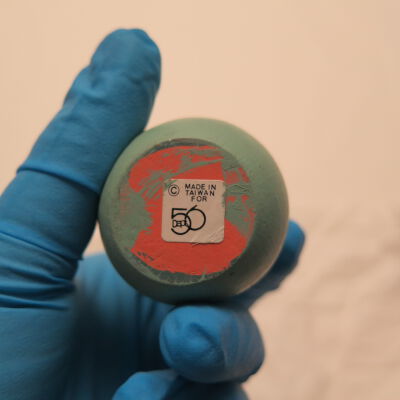 Bottom of wooden egg.: Origsize: 3" (h) x 1.5" (dia); Origformat: Artifact