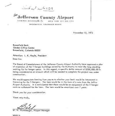 Letters from the Jefferson County Airport to Broomfield Bank