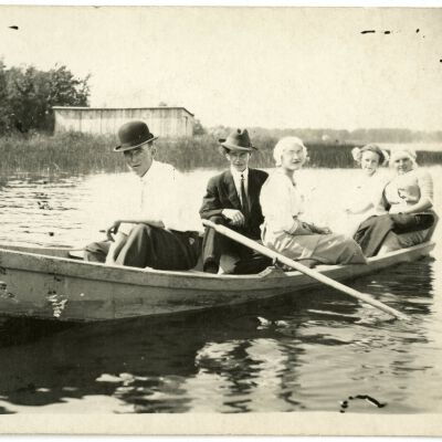 Ellenor Brown Waugh and Others in Boat on Adolph Zang's Resevoir