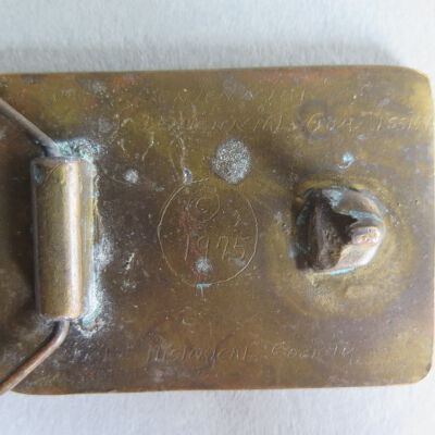 Back of belt buckle.: Origsize: 2.25" (h) x 3" (w); Origformat: Artifact