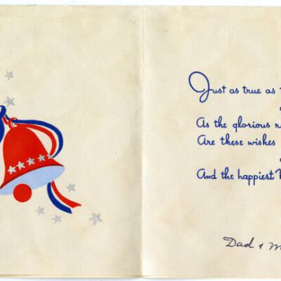 Inside of New Years card for Aircorp, circa 1943: Origsize: 5" x 5"; Origformat: Paper; Resolution: 1200dpi