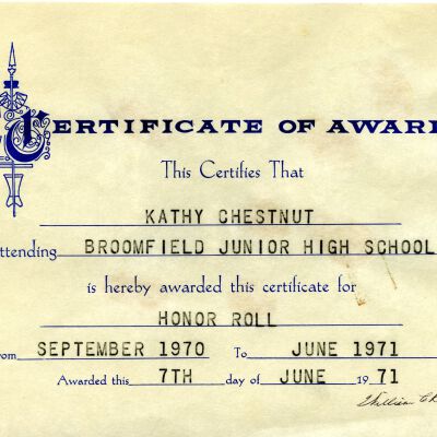 Certificate of Award - Kathy Chestnut - Honor Roll